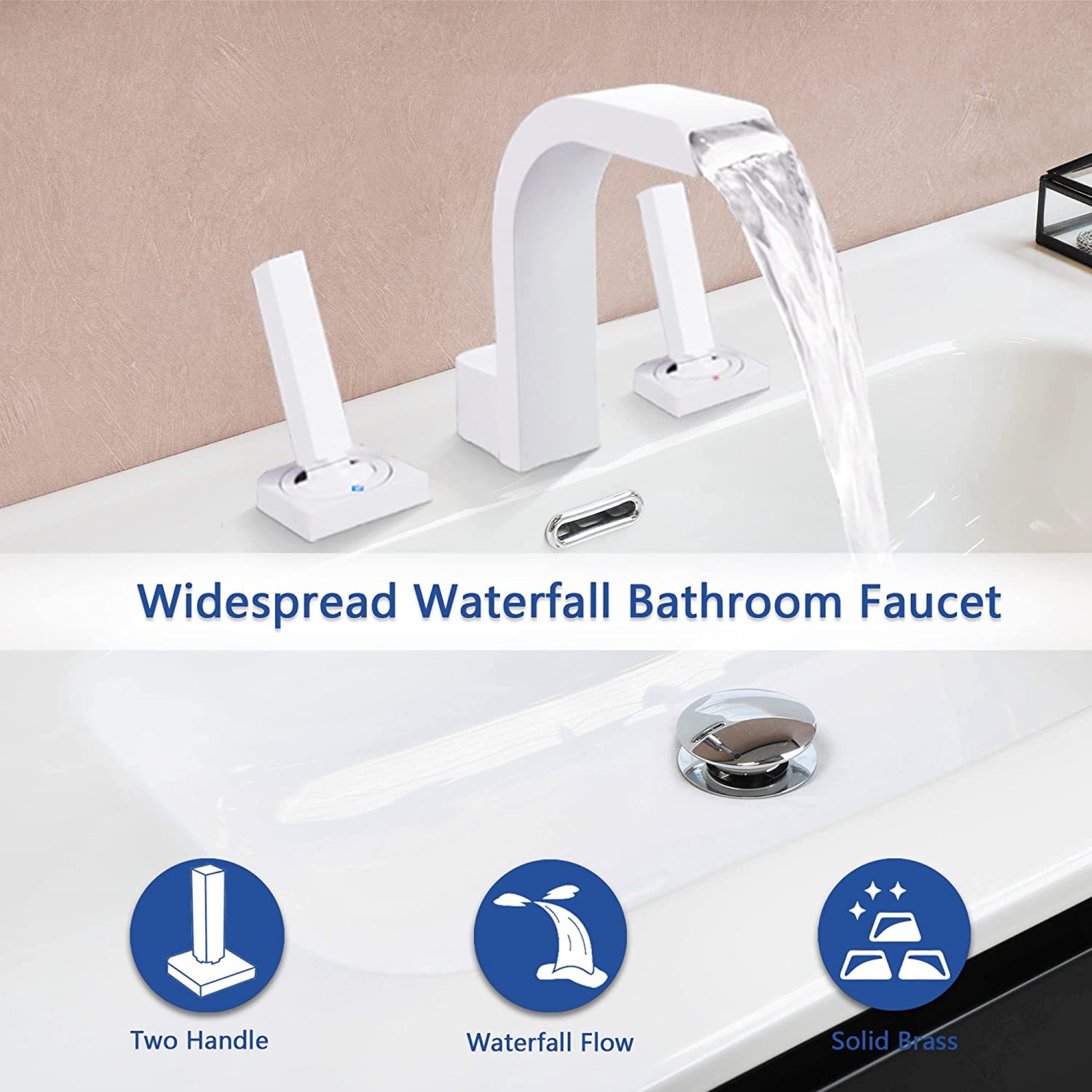 3H8-in.  White Bathroom Sink Faucet White Brass