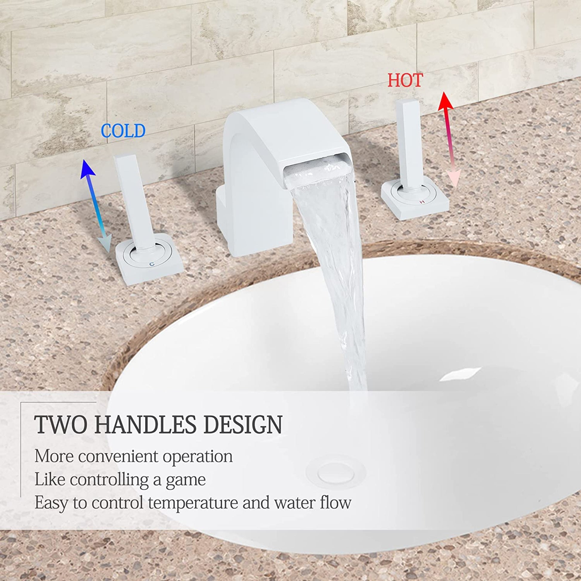 3H8-in.  White Bathroom Sink Faucet White Brass