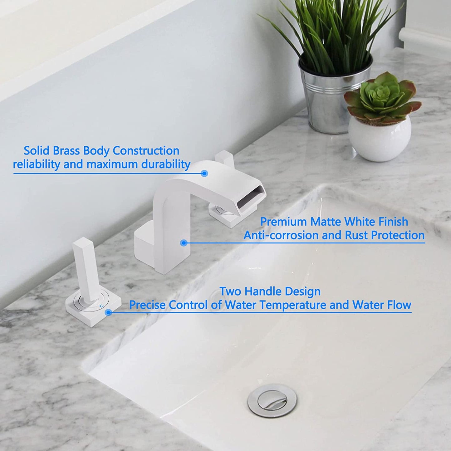 3H8-in.  White Bathroom Sink Faucet White Brass