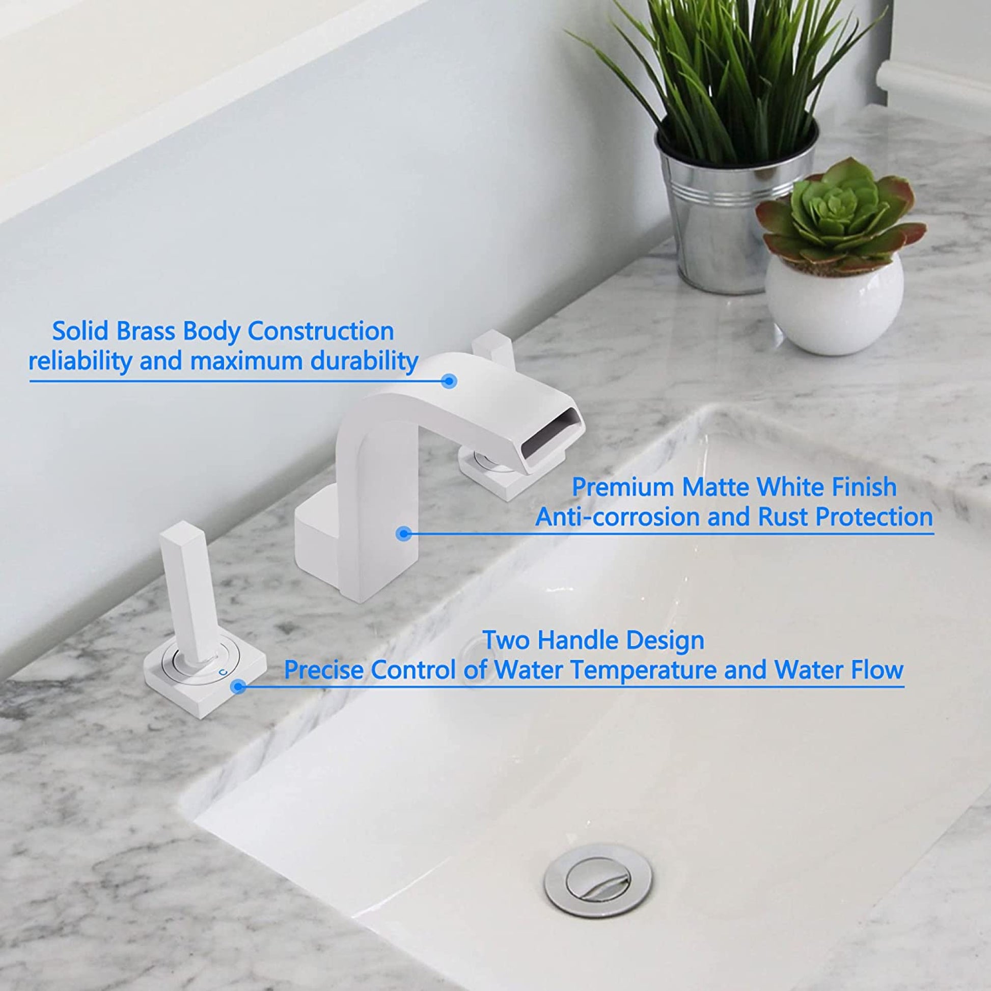 3H8-in.  White Bathroom Sink Faucet White Brass