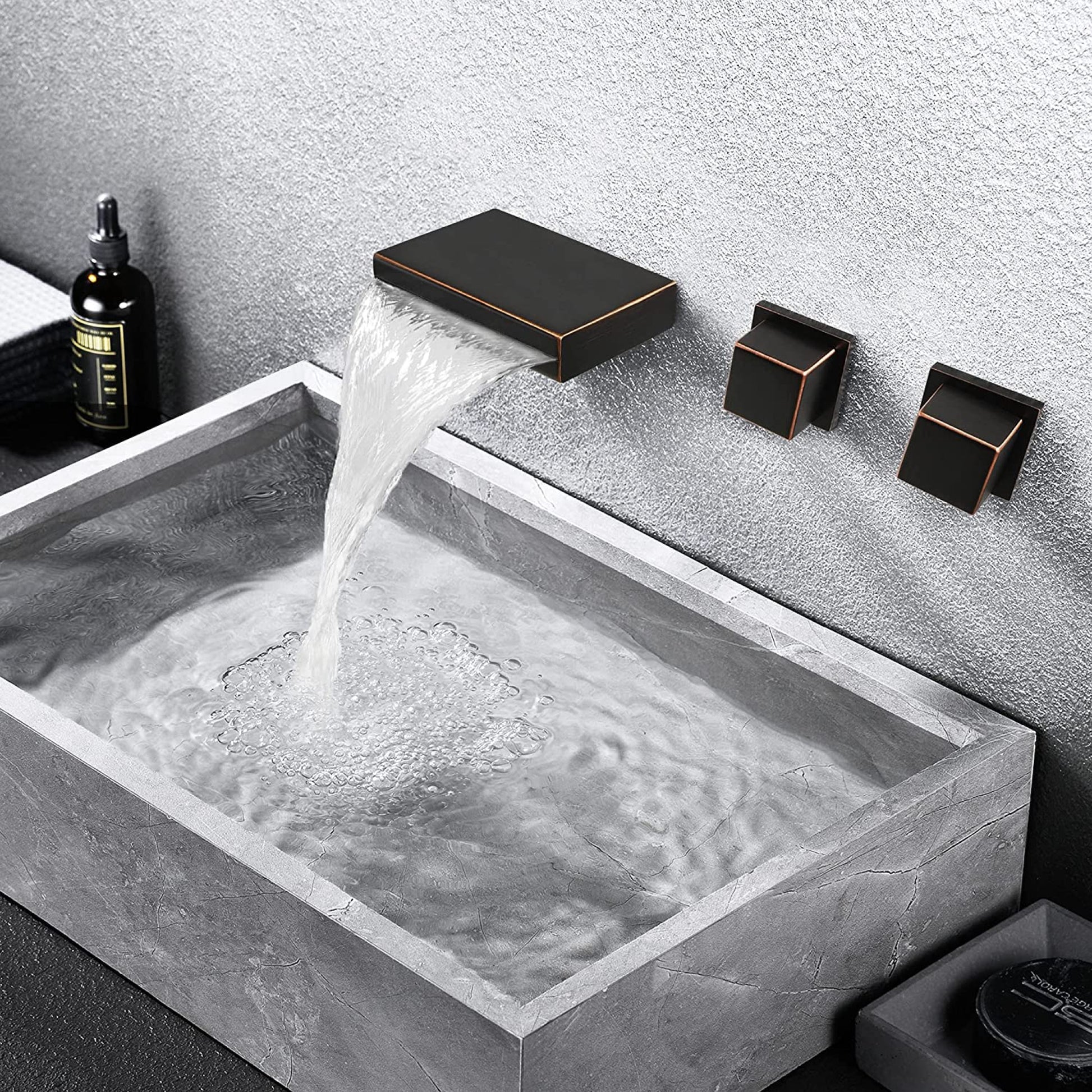 3H8-in.  Black Bathroom Sink Faucet Black Brass