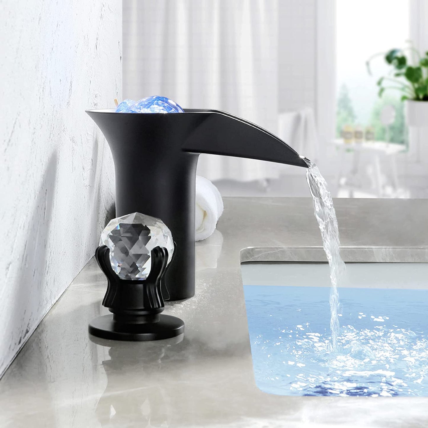 3H8-in.  Black Bathroom Sink Faucet Black Brass