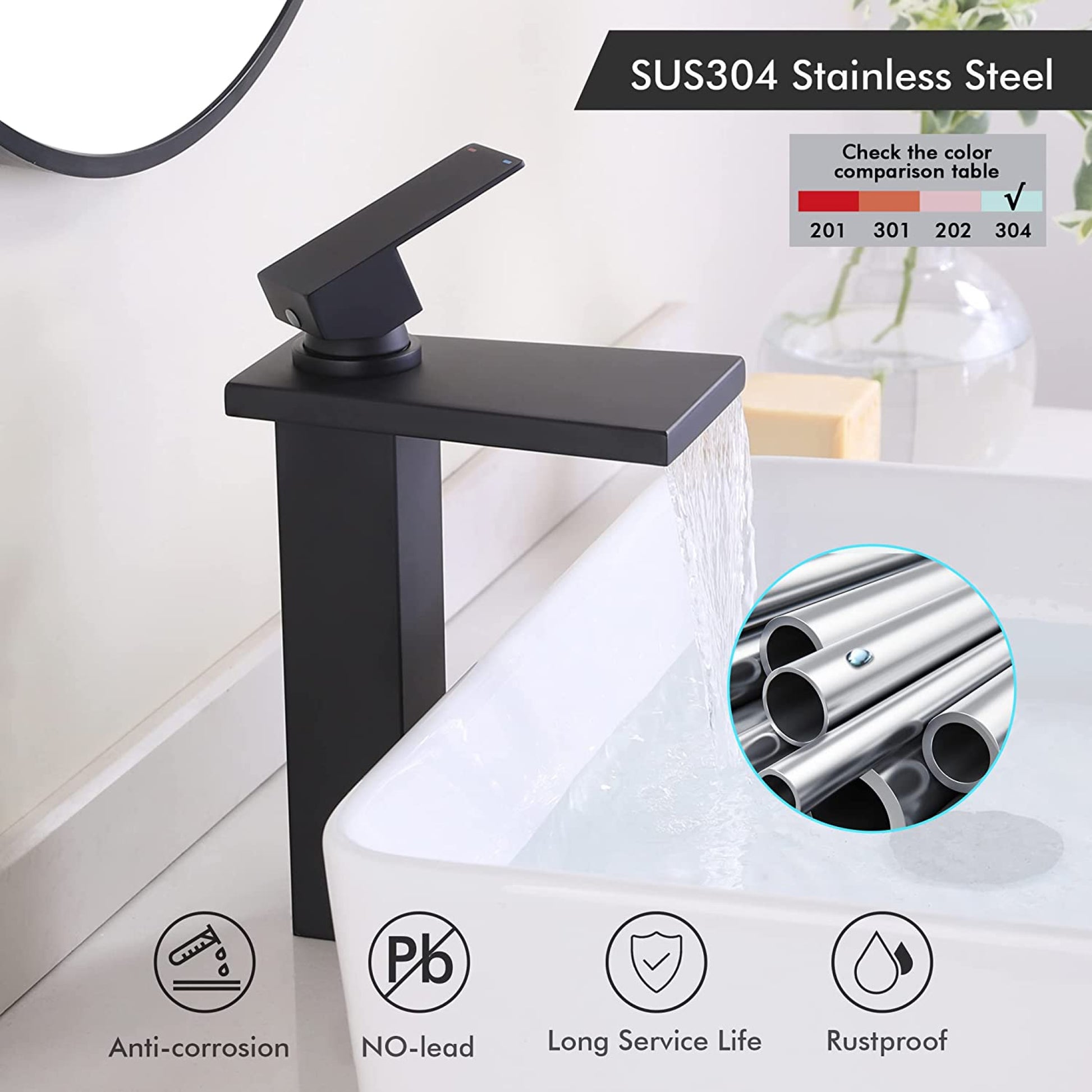 1 Hole CUPC Matte Black Bathroom Sink Faucet Matte Black Stainless Steel