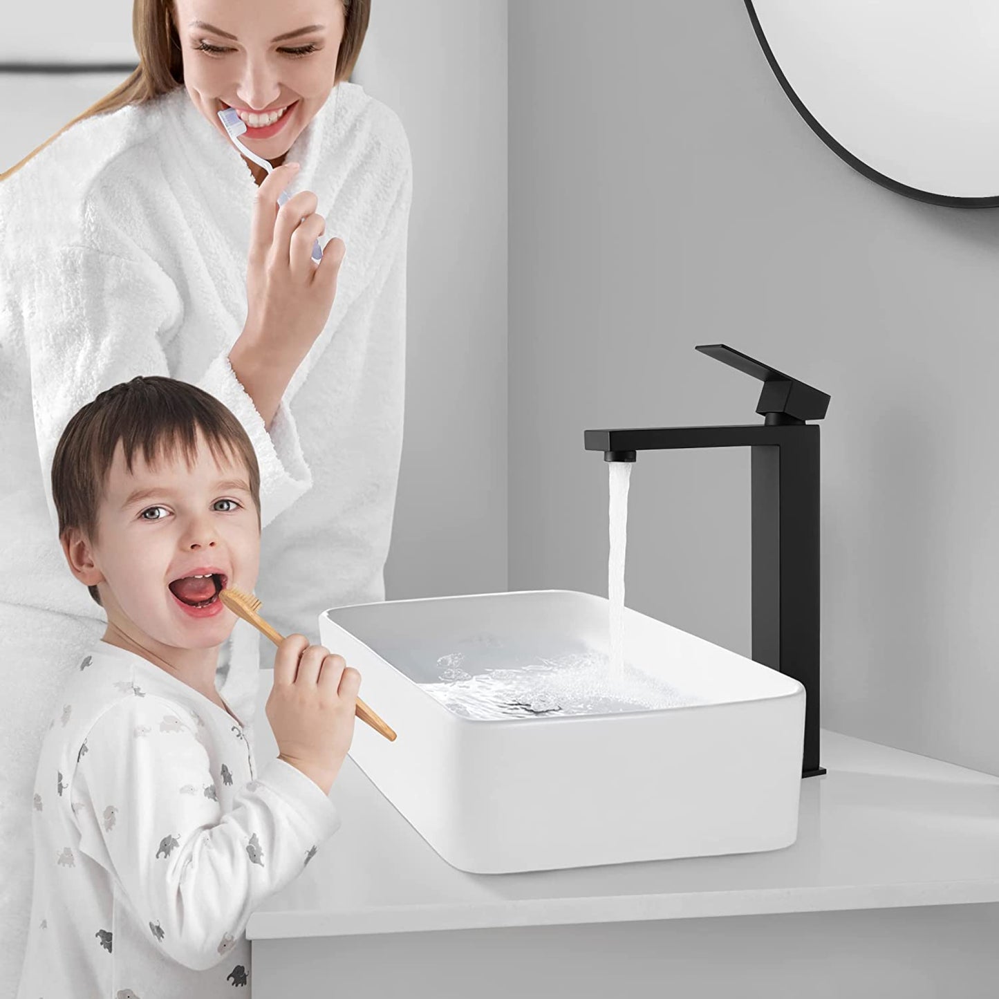 1 Hole CUPC Brushed Bathroom Sink Faucet Black Stainless Steel