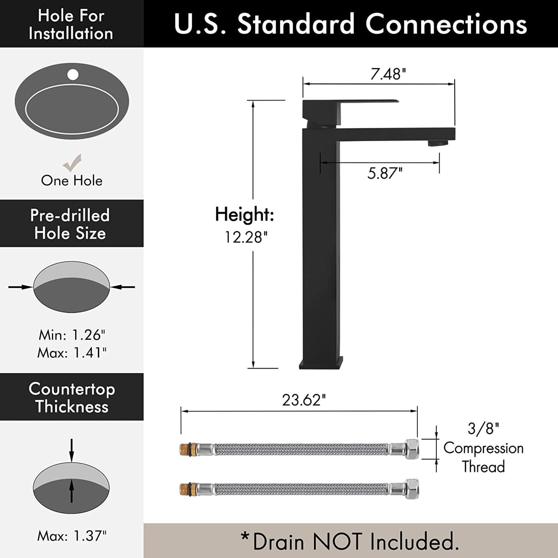 1 Hole CUPC Brushed Bathroom Sink Faucet Black Stainless Steel