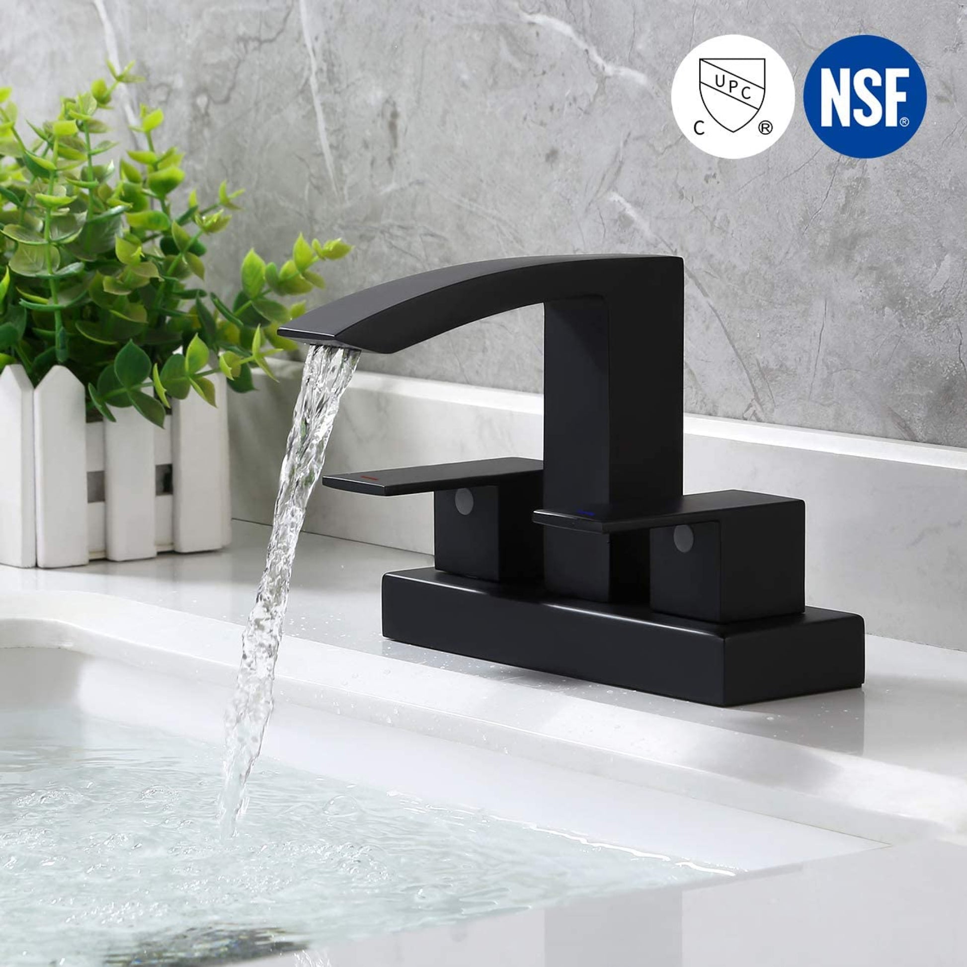 3H4-in. CUPC Black Bathroom Sink Faucet Matte Black Brass