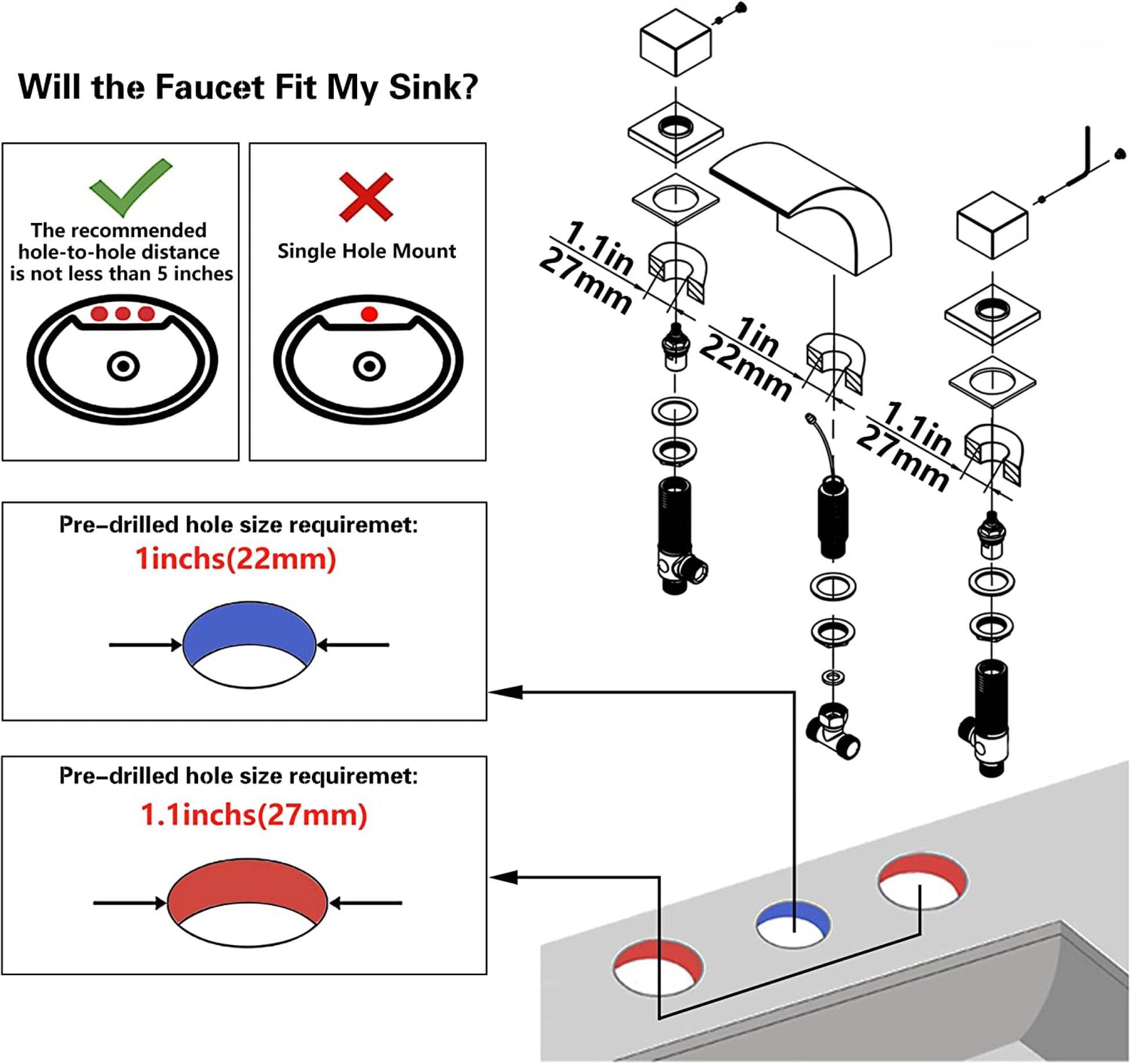 3H8-in.  Black Bathroom Sink Faucet Black Brass