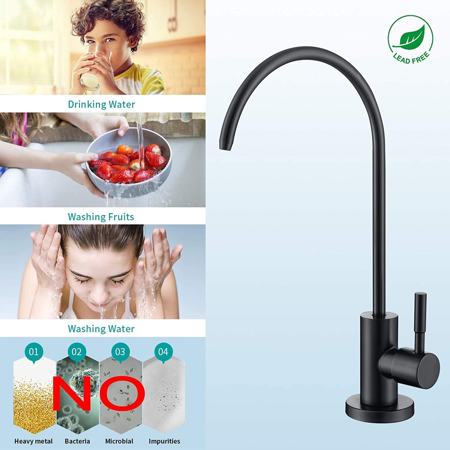 1 Hole  Matte Kitchen Sink Faucet Black Stainless Steel