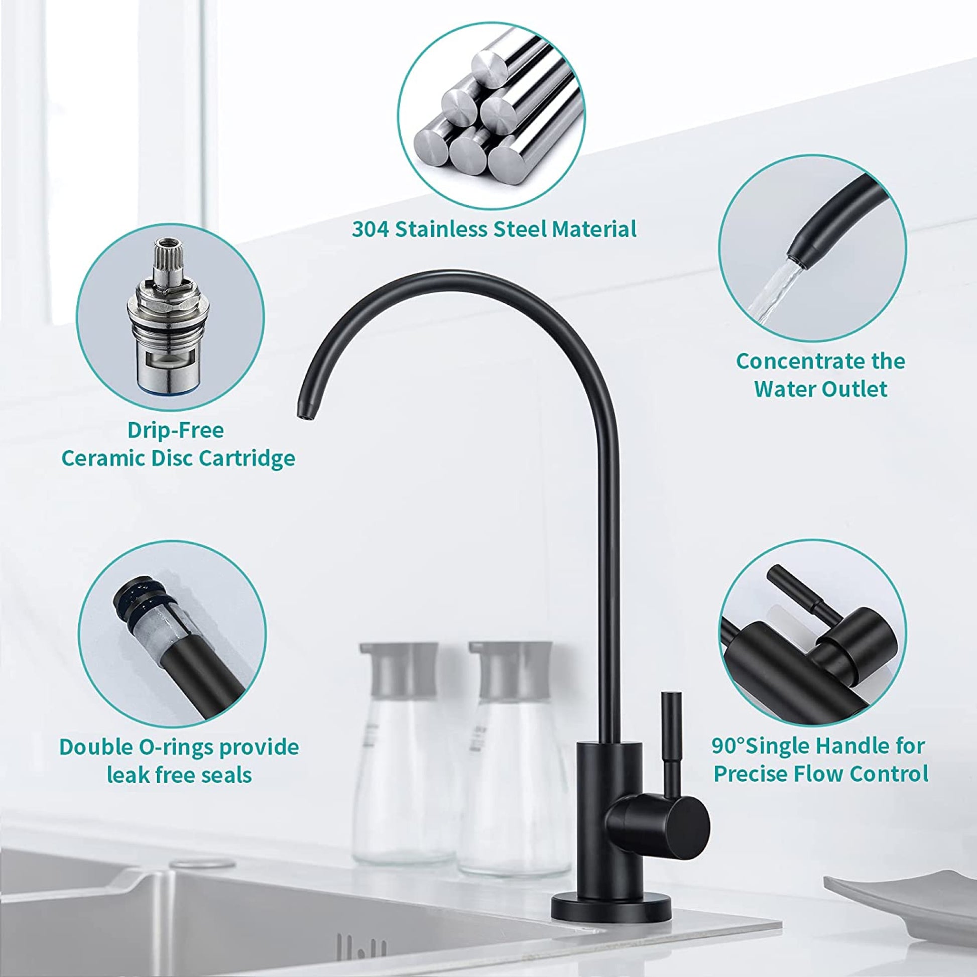 1 Hole  Matte Kitchen Sink Faucet Black Stainless Steel