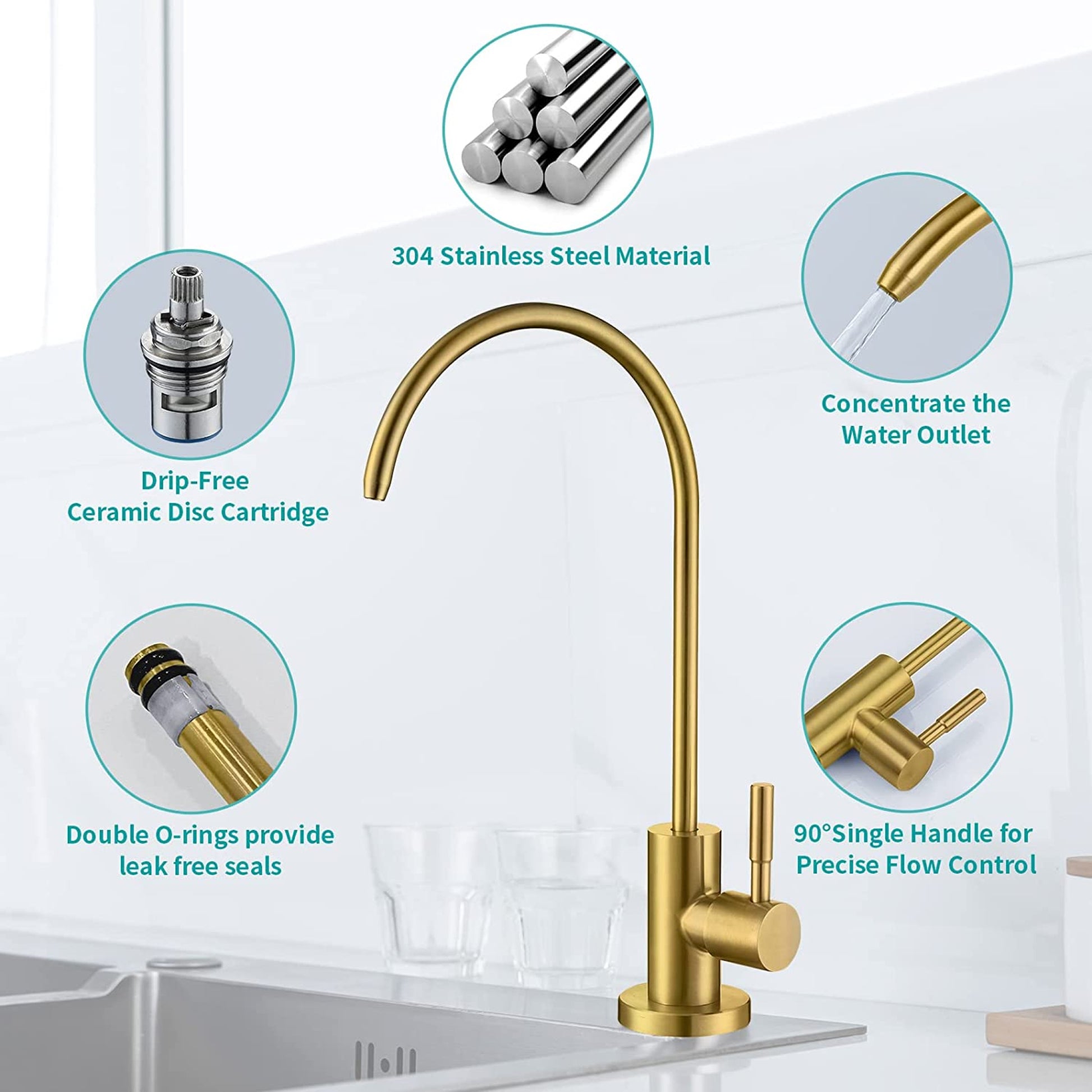 1 Hole  Brushed Kitchen Sink Faucet Brass Stainless Steel