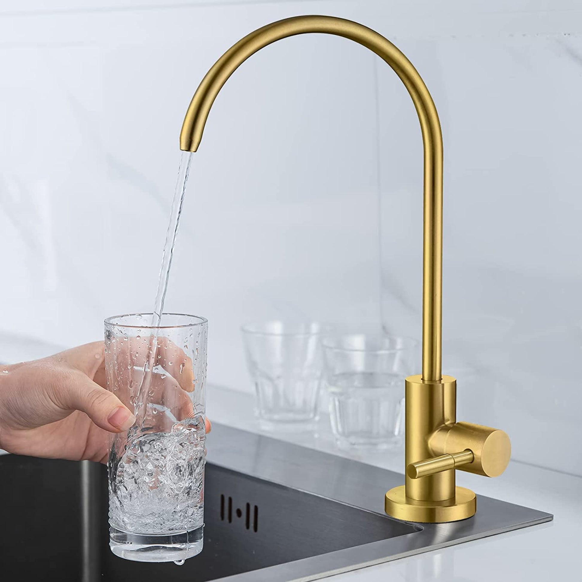 1 Hole  Brushed Kitchen Sink Faucet Brass Stainless Steel