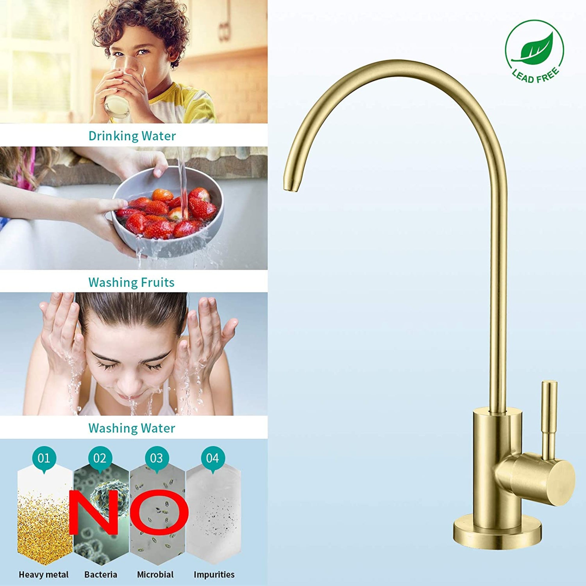 1 Hole  Brushed Kitchen Sink Faucet Gold Stainless Steel
