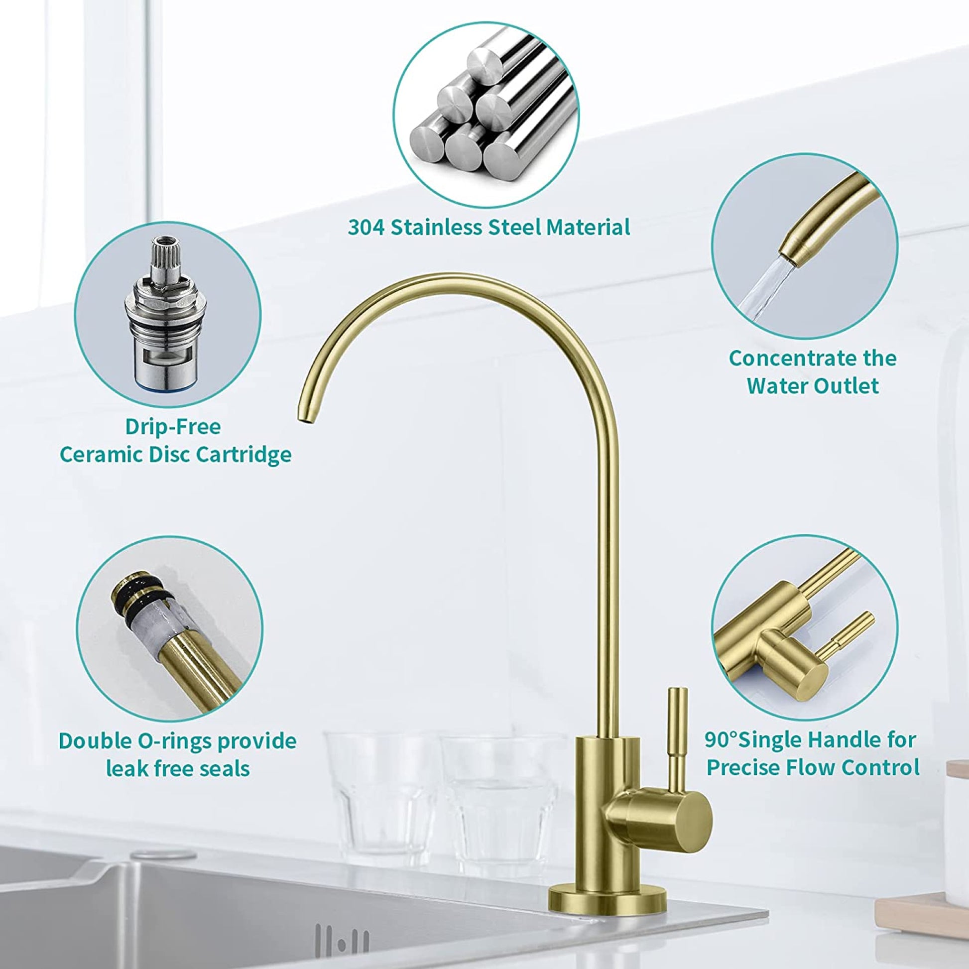 1 Hole  Brushed Kitchen Sink Faucet Gold Stainless Steel