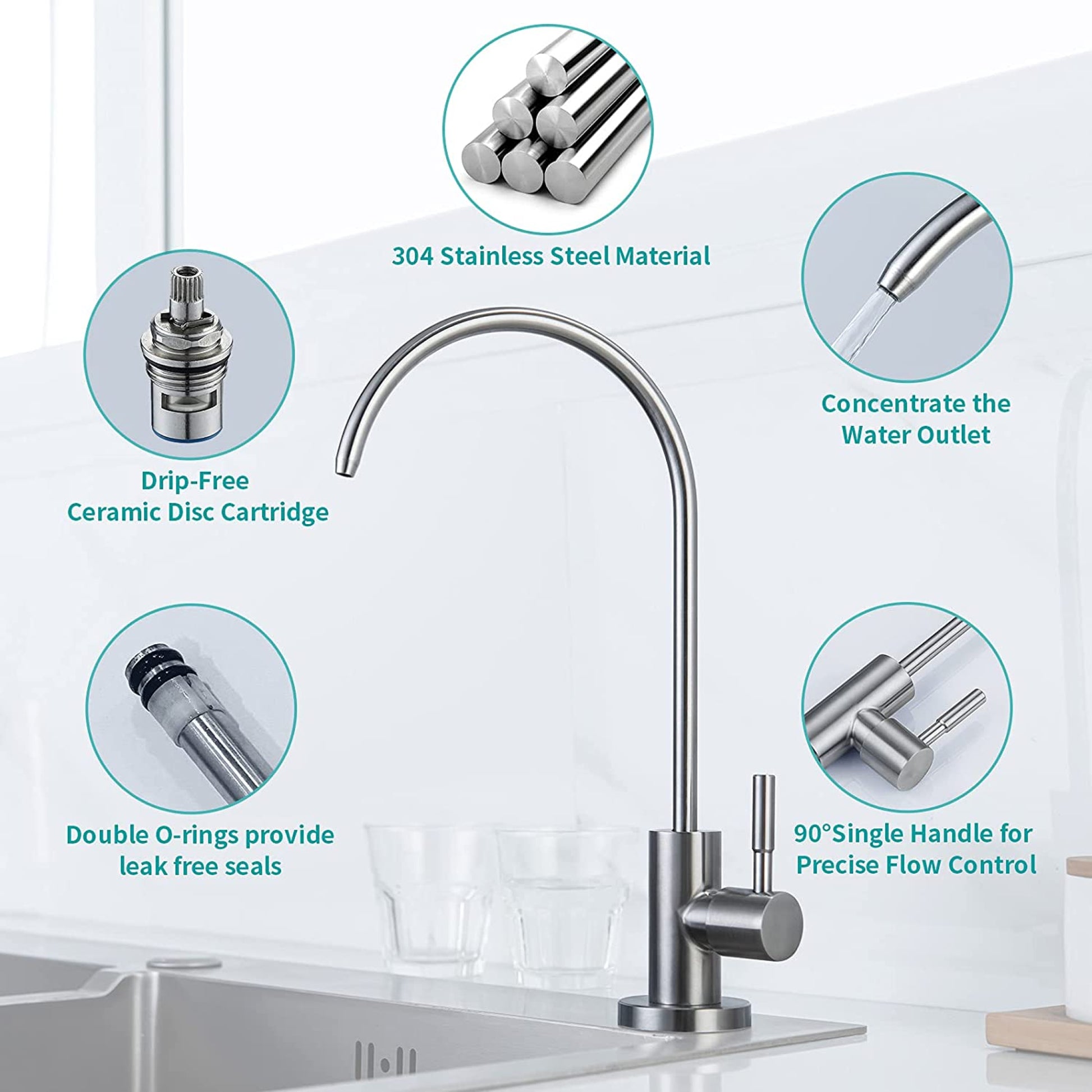 1 Hole  Brushed Kitchen Sink Faucet Brushed Nickel Stainless Steel