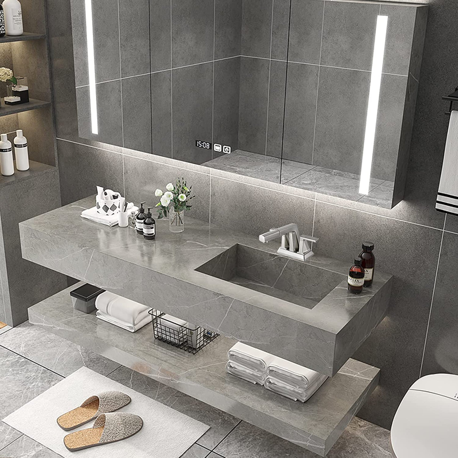 3H4-in.  Brushed Bathroom Sink Faucet Brushed Nickel Stainless Steel