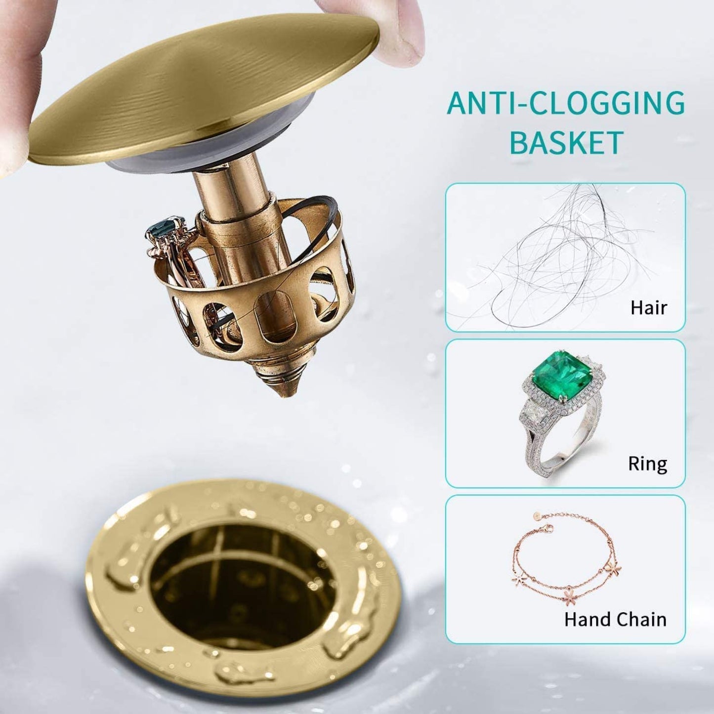 2.59 in. x 2.59 in. Yes Overflow Bathroom Sink Drain Gold Stainless Steel