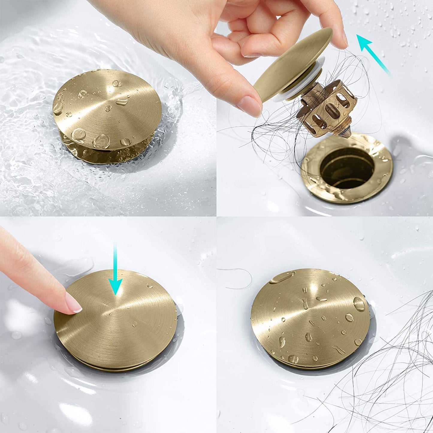 2.59 in. x 2.59 in. Yes Overflow Bathroom Sink Drain Gold Stainless Steel