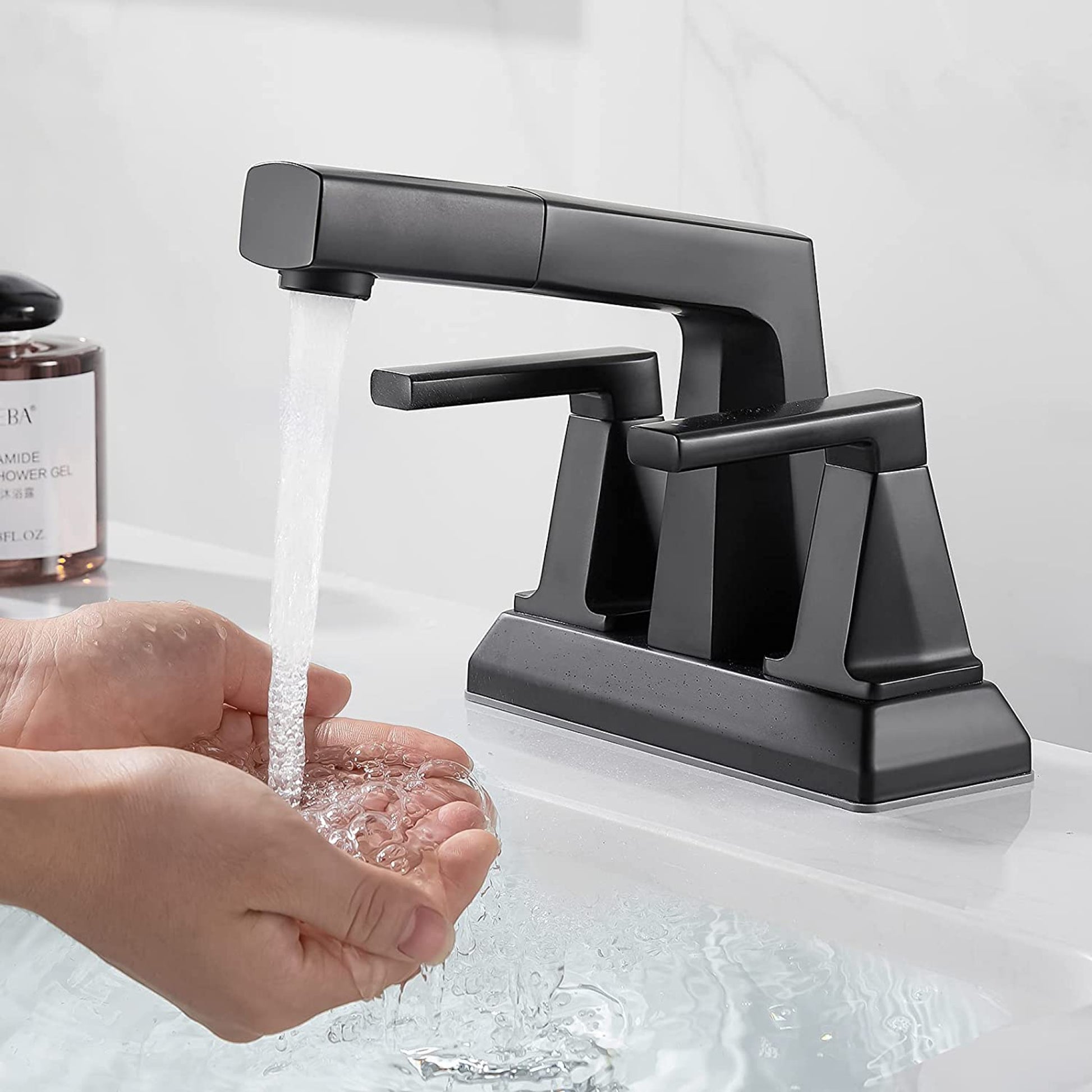 3H4-in.  Matte Bathroom Sink Faucet Black Stainless Steel