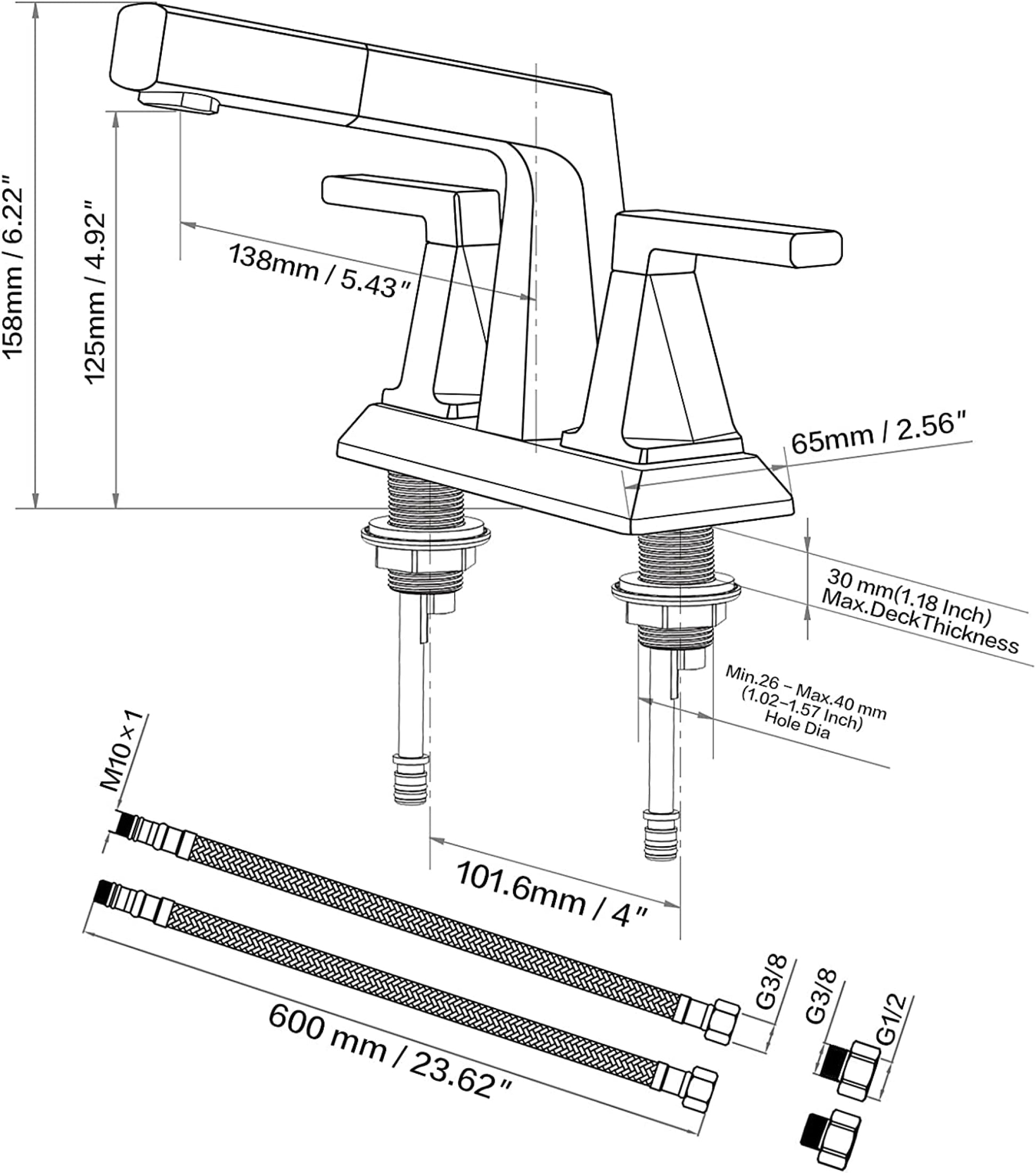 3H4-in.  Matte Bathroom Sink Faucet Black Stainless Steel