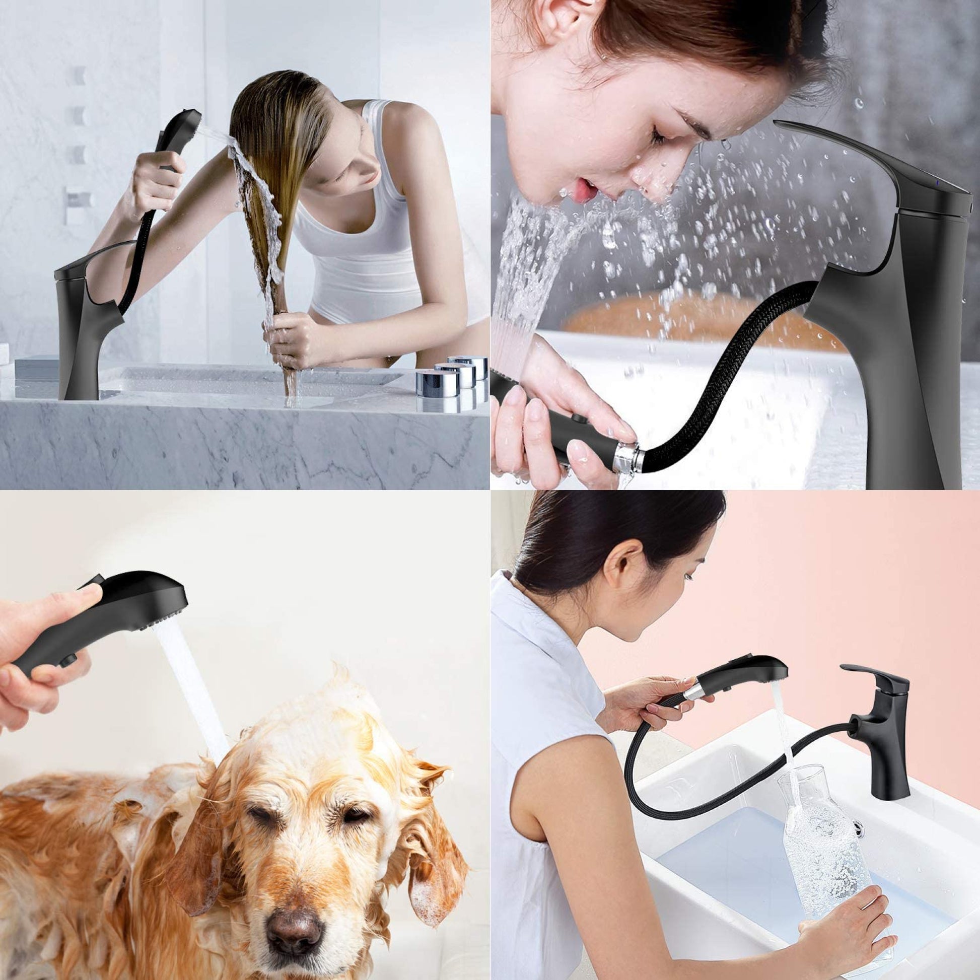 1 Hole  Matte Bathroom Sink Faucet Black Stainless Steel