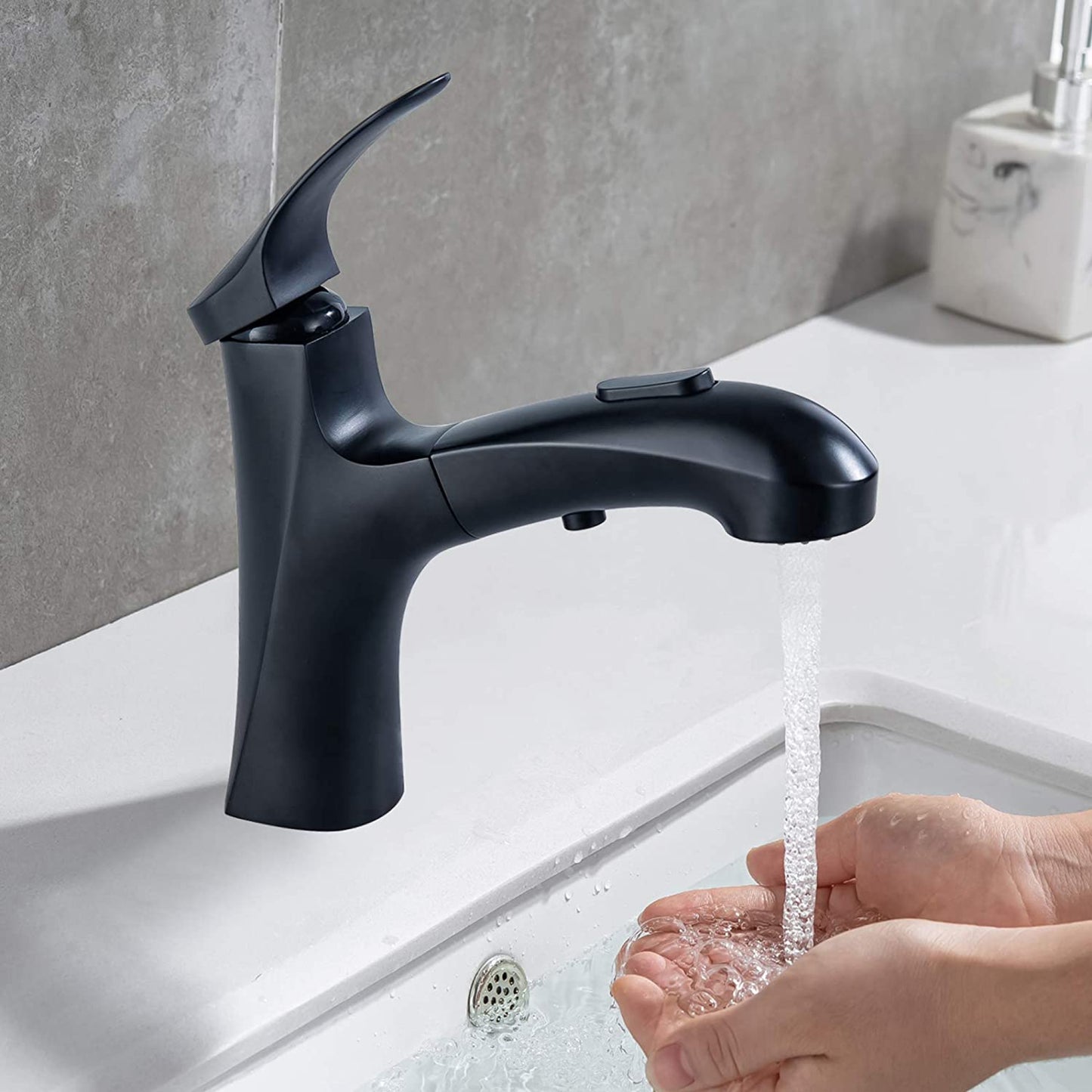 1 Hole  Matte Bathroom Sink Faucet Black Stainless Steel