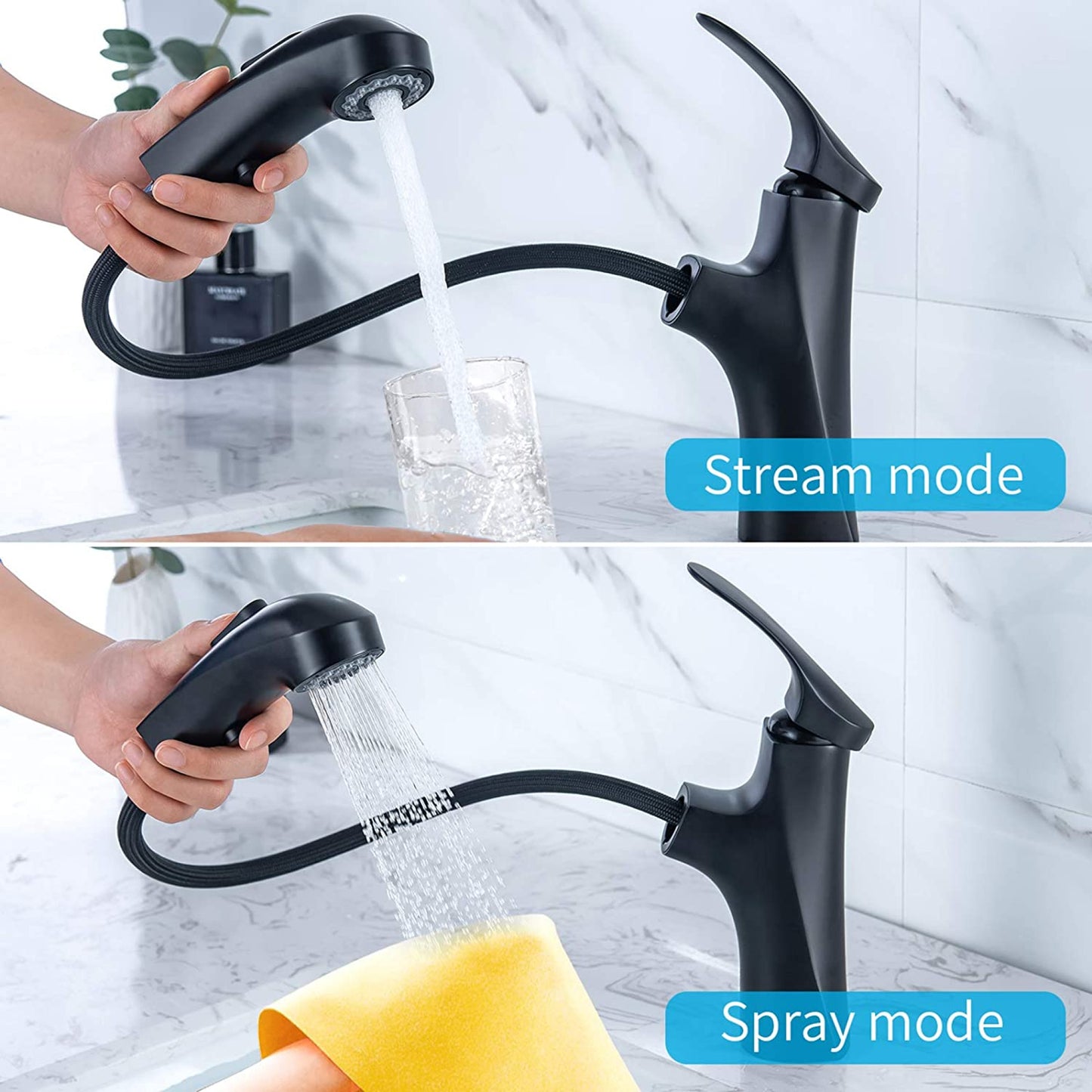 1 Hole  Matte Bathroom Sink Faucet Black Stainless Steel