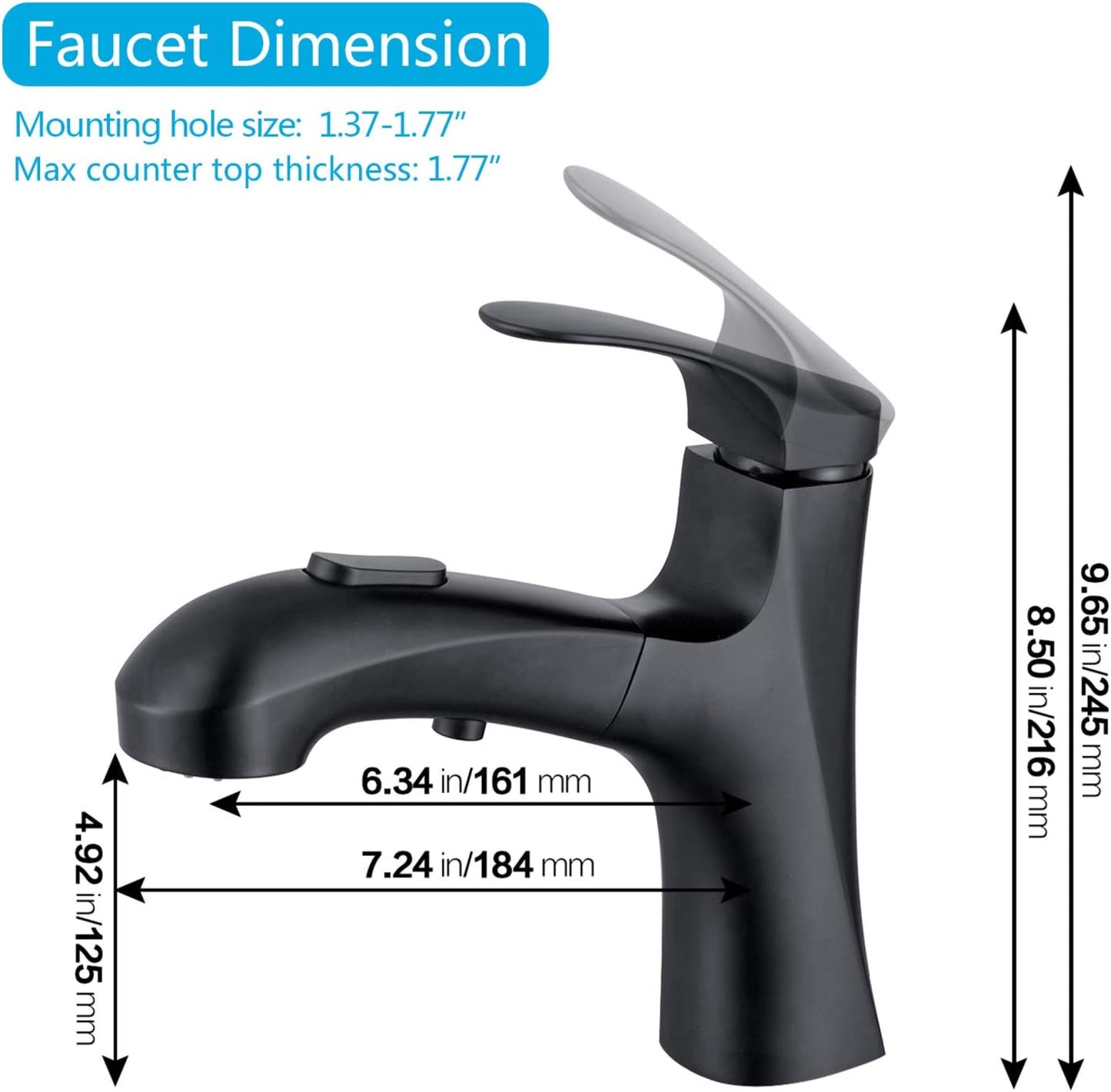 1 Hole  Matte Bathroom Sink Faucet Black Stainless Steel