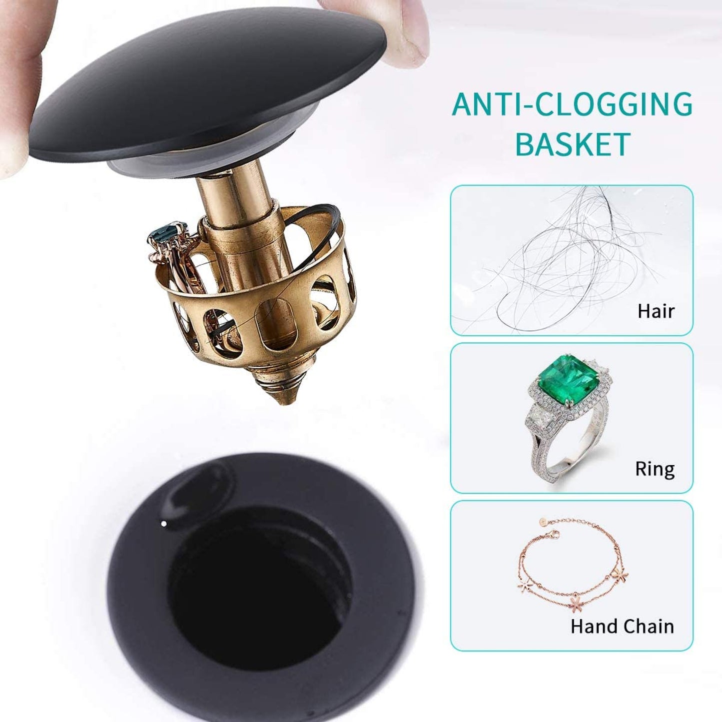 2.59 in. x 2.59 in. Yes Overflow Bathroom Sink Drain Black Stainless Steel