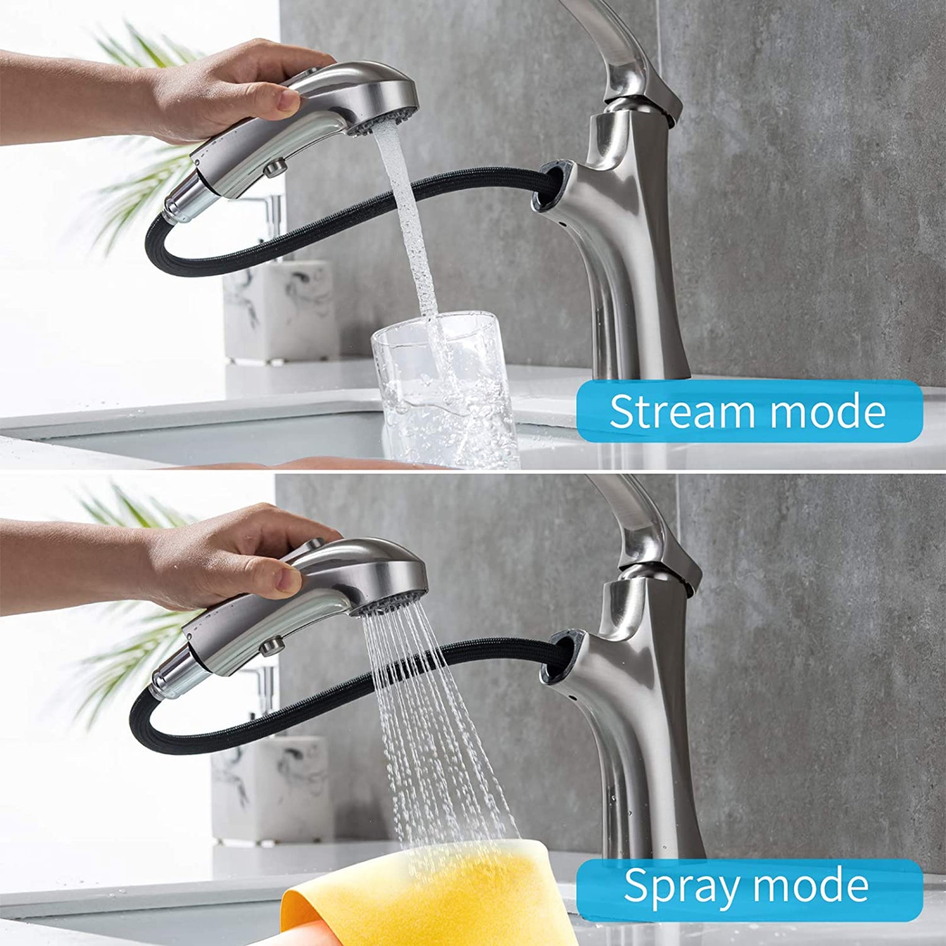 1 Hole  Brushed Bathroom Sink Faucet Brushed Nickel Stainless Steel