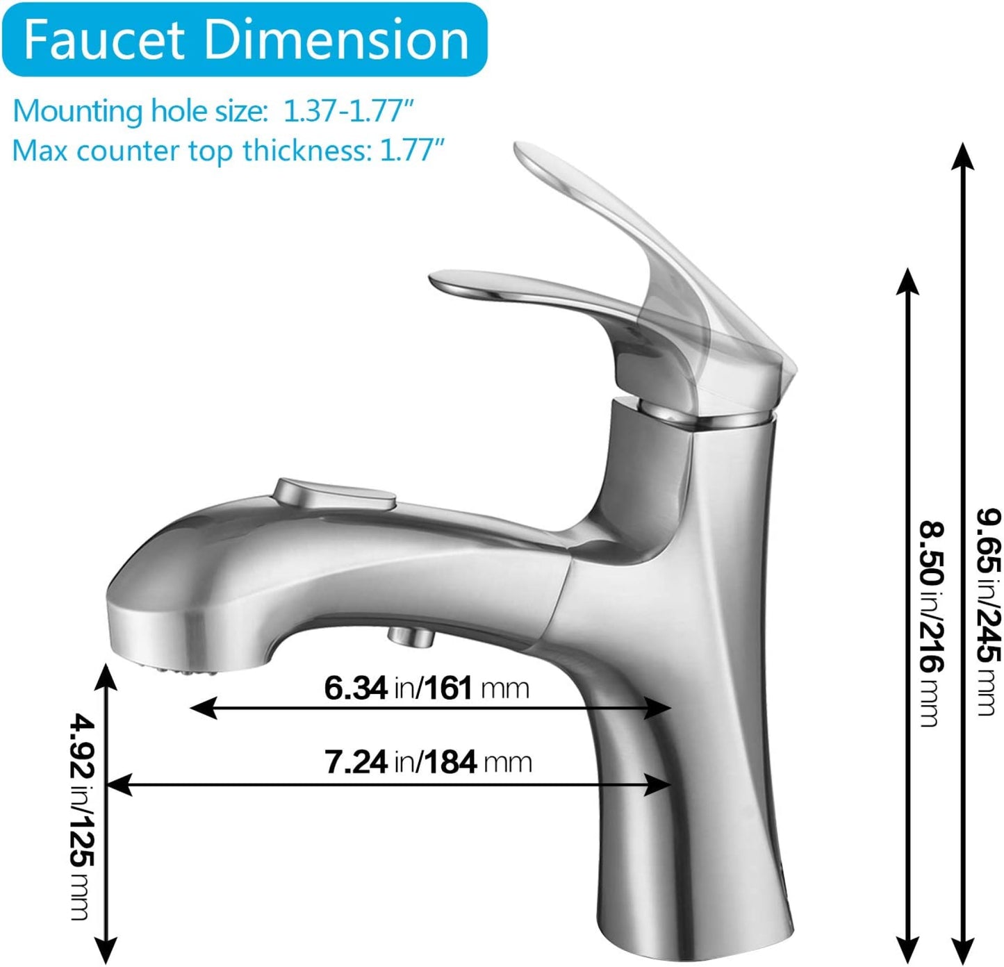 1 Hole  Brushed Bathroom Sink Faucet Brushed Nickel Stainless Steel