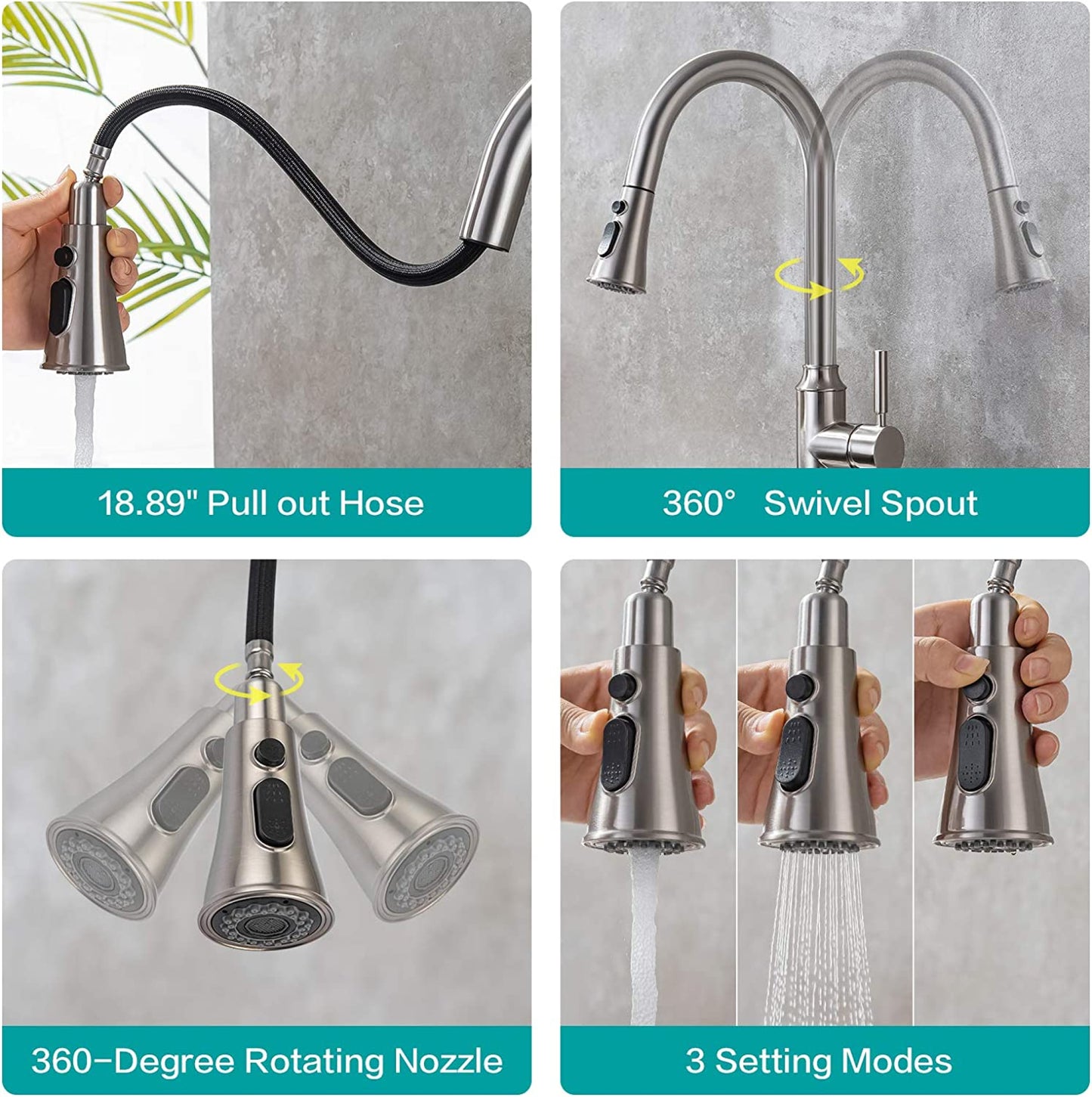 1 Hole  Brushed Kitchen Sink Faucet Brushed Nickel Stainless Steel