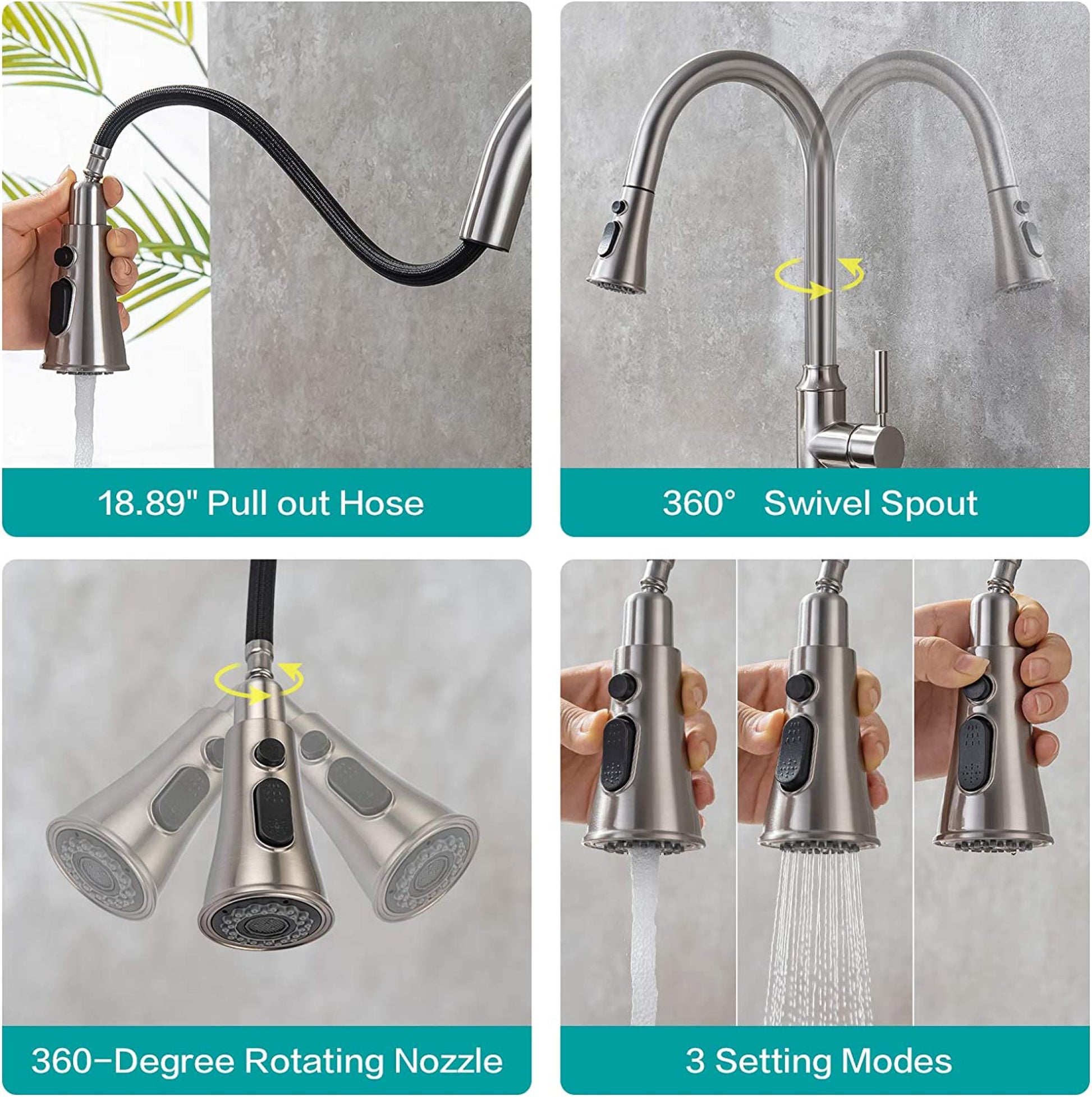 1 Hole  Brushed Kitchen Sink Faucet Brushed Nickel Stainless Steel