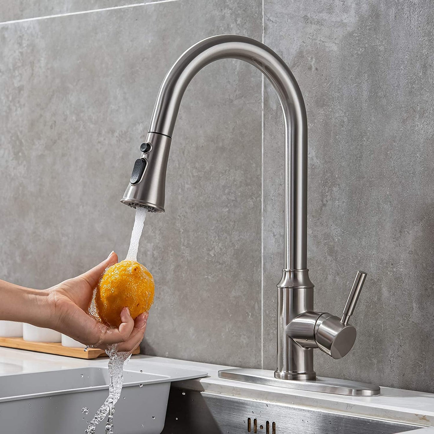 1 Hole  Brushed Kitchen Sink Faucet Brushed Nickel Stainless Steel