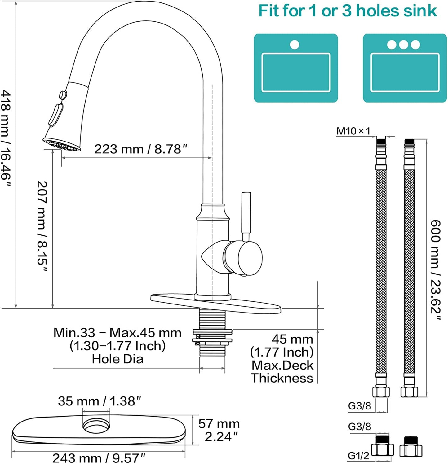 1 Hole  Brushed Kitchen Sink Faucet Brushed Nickel Stainless Steel