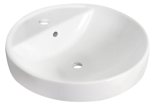 18.25-in. x 18.25-in. Round Bathroom Vessel Sink White Enamel Glaze