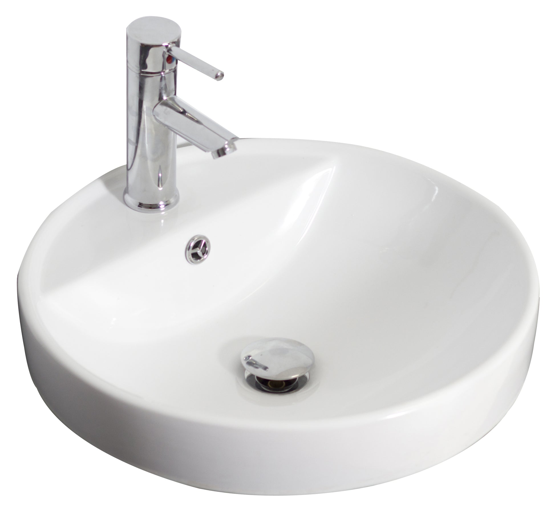 18.25-in. x 18.25-in. Round Bathroom Vessel Sink White Enamel Glaze