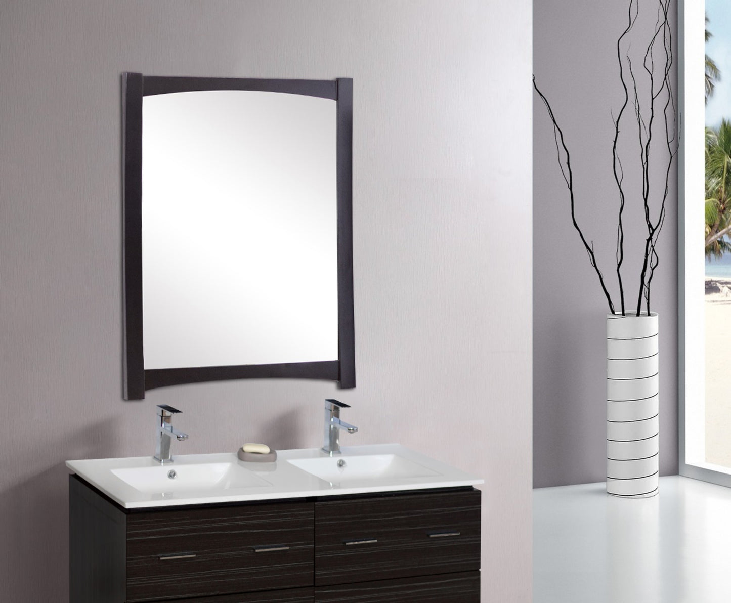 34.25-in. W 44-in. H Transitional Birch Wood-Veneer Wood Mirror In Espresso