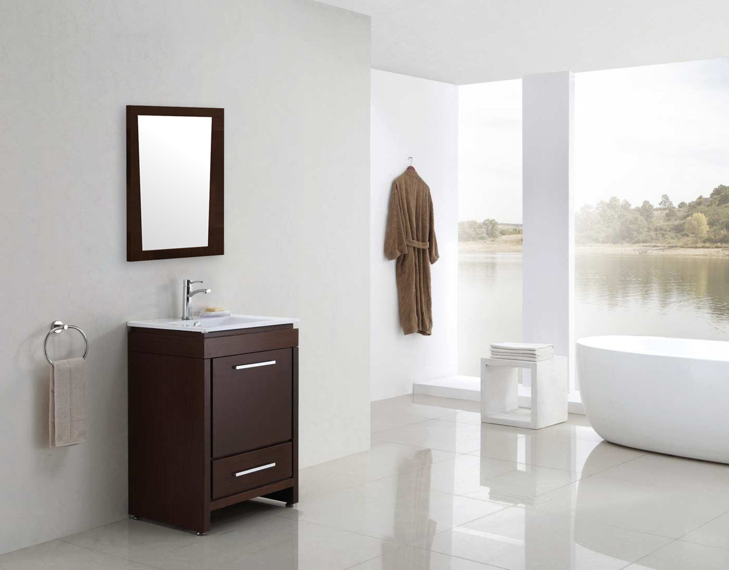 29.5-in. W 33.5-in. H Modern Plywood-Melamine Wood Mirror In Wenge