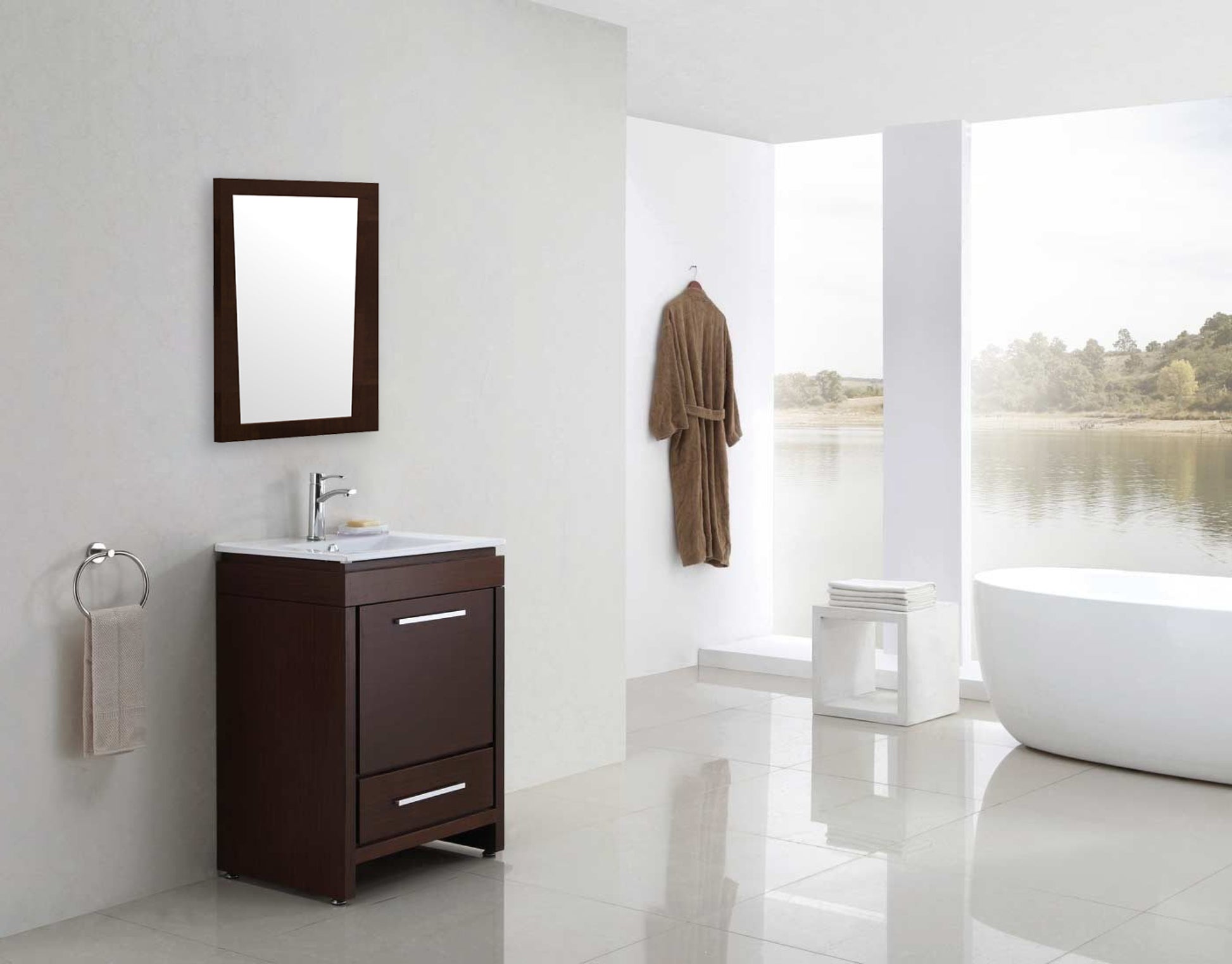 29.5-in. W 33.5-in. H Modern Plywood-Melamine Wood Mirror In Wenge