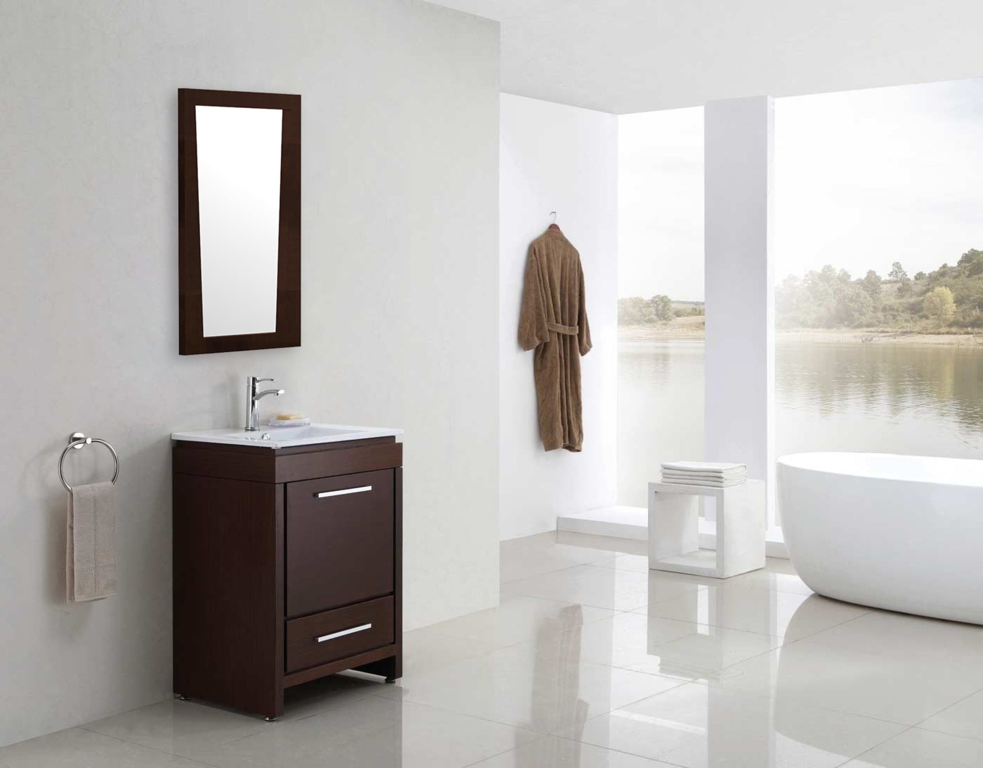 21.5-in. W 33.5-in. H Modern Plywood-Melamine Wood Mirror In Wenge