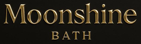 Gold 'Moonshine Bath' text on a black background